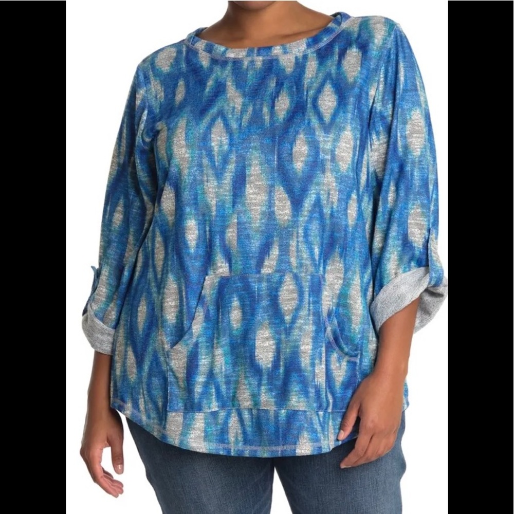 Ruby Road Mediterranean Ikat Marled Slub Knit Top Size 1x